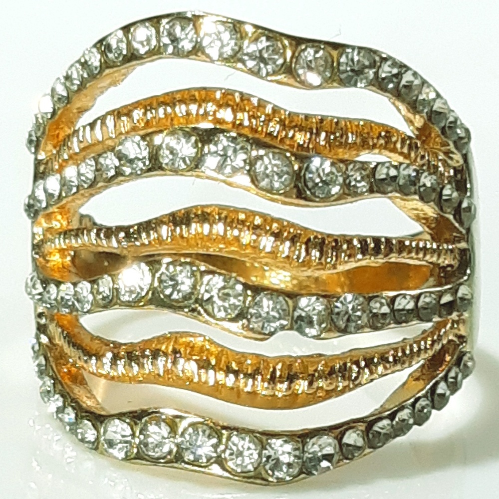 NEW Multi Band Gold Plated Layered Ring with CZ - Picture 1 of 7
